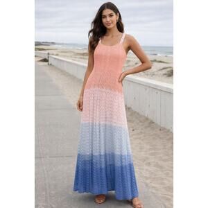 Koko + Mason Crochet Knit Maxi Dress Womens XS Ombre Sleeveless Pointelle Summer